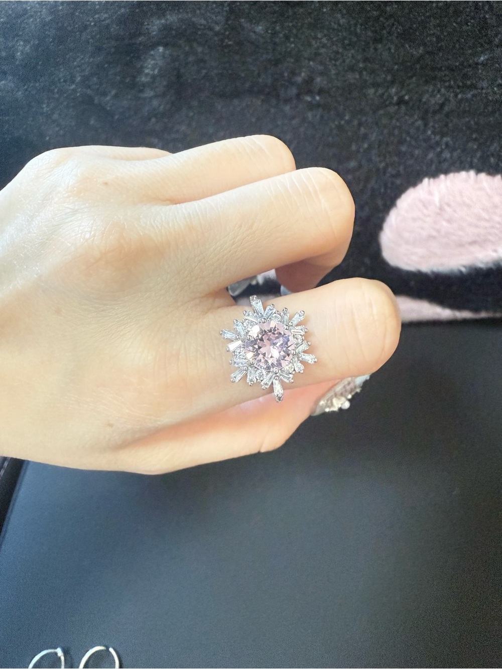 Silver Snowflake Ring with Pink Center Stone